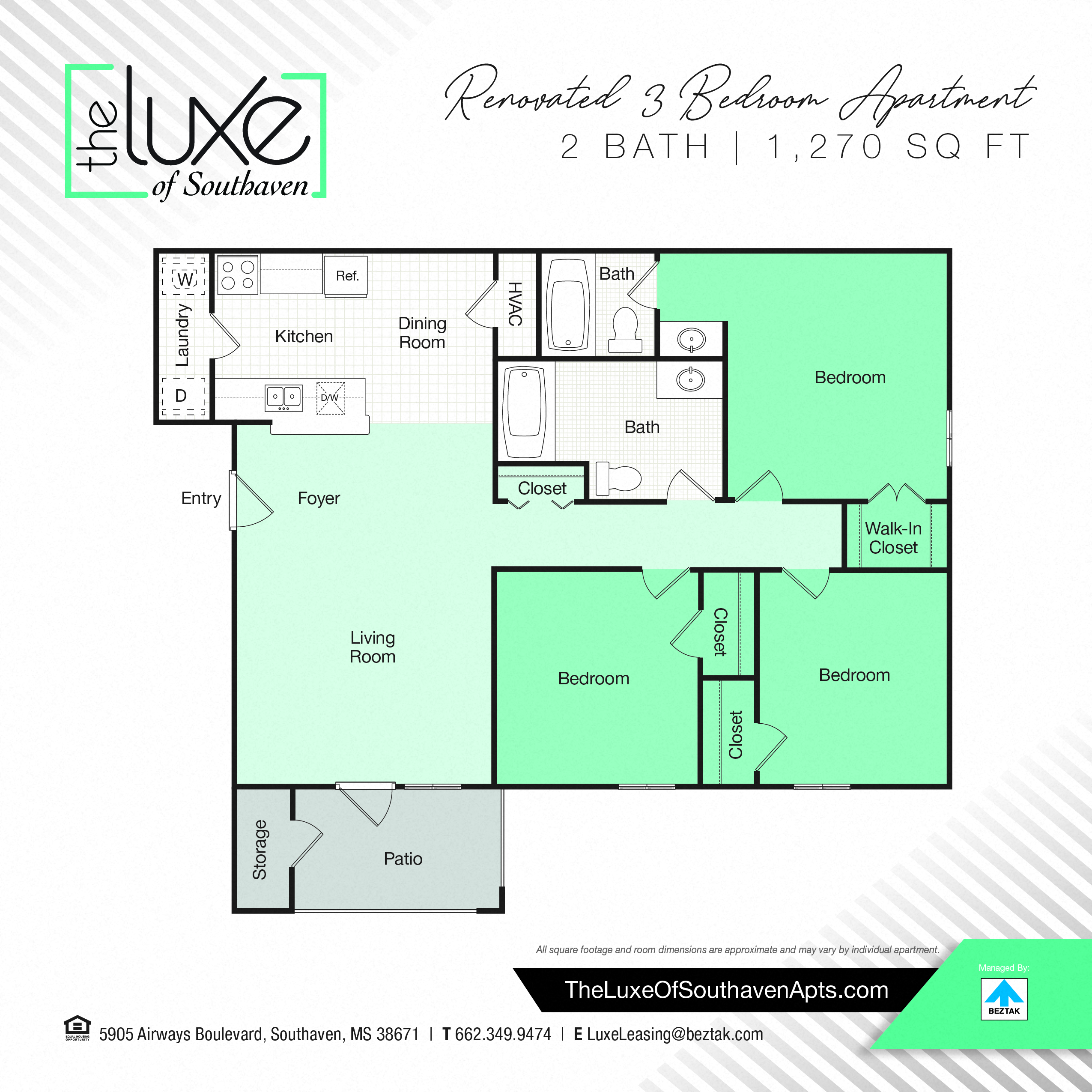 3 Bedroom - 1270 Renovated floor plan